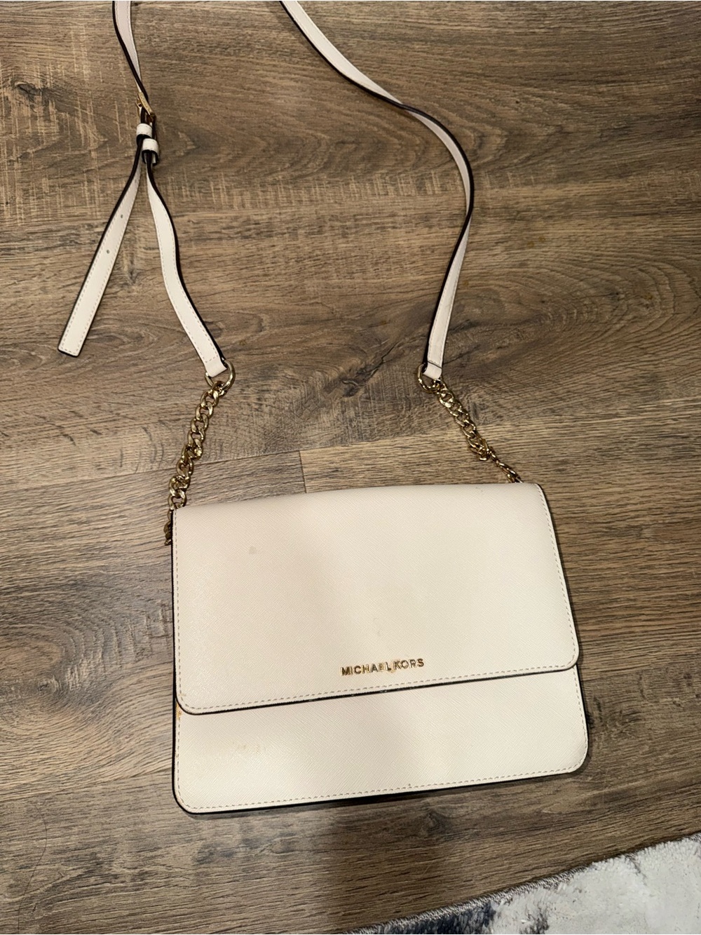 Michael Kors Cream Crossbody Bag with Gold Chain Accents